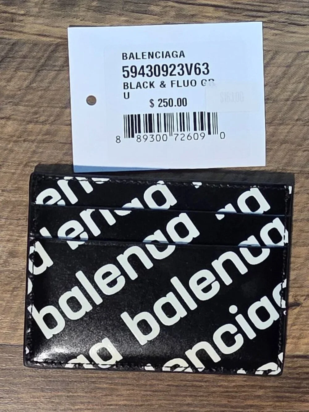 Balenciaga NWT All-Over Diagonal Logo Leather Cash Card Holder Black & White
